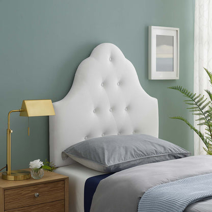 Sovereign Twin Diamond Tufted Performance Velvet Headboard, Velvet Fabric, White, 17952