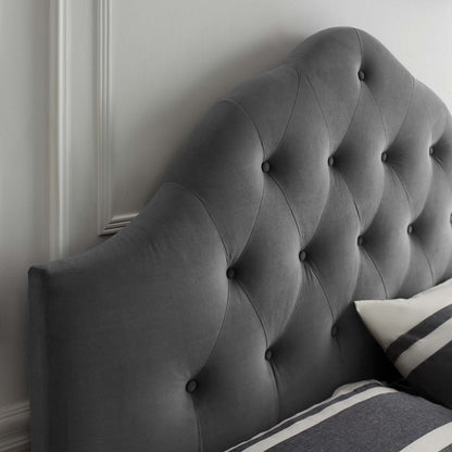 Sovereign Queen Diamond Tufted Performance Velvet Headboard, Velvet Fabric, Grey Gray, 17958