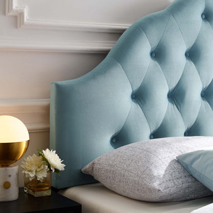 Sovereign Queen Diamond Tufted Performance Velvet Headboard, Velvet Fabric, Light Blue, 17959