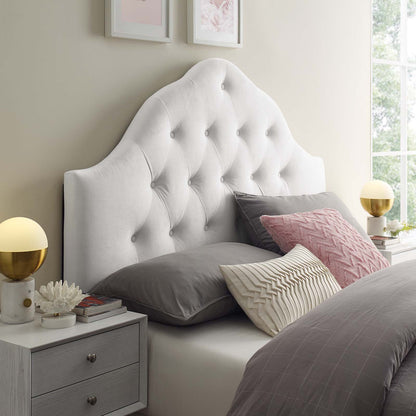 Sovereign Queen Diamond Tufted Performance Velvet Headboard, Velvet Fabric, White, 17962