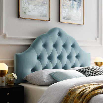 Sovereign King Diamond Tufted Performance Velvet Headboard, Velvet Fabric, Light Blue, 17964