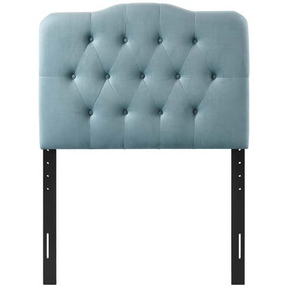 Annabel Twin Diamond Tufted Performance Velvet Headboard, Velvet Fabric, Light Blue, 17969