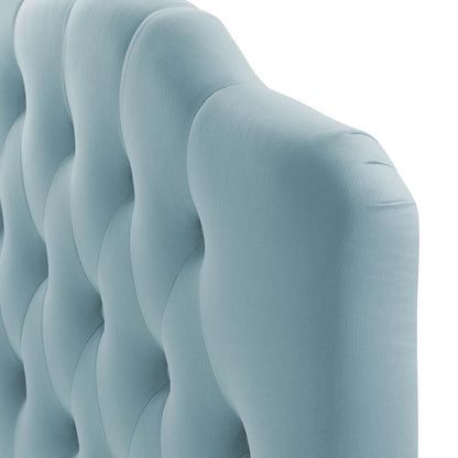 Annabel Twin Diamond Tufted Performance Velvet Headboard, Velvet Fabric, Light Blue, 17969