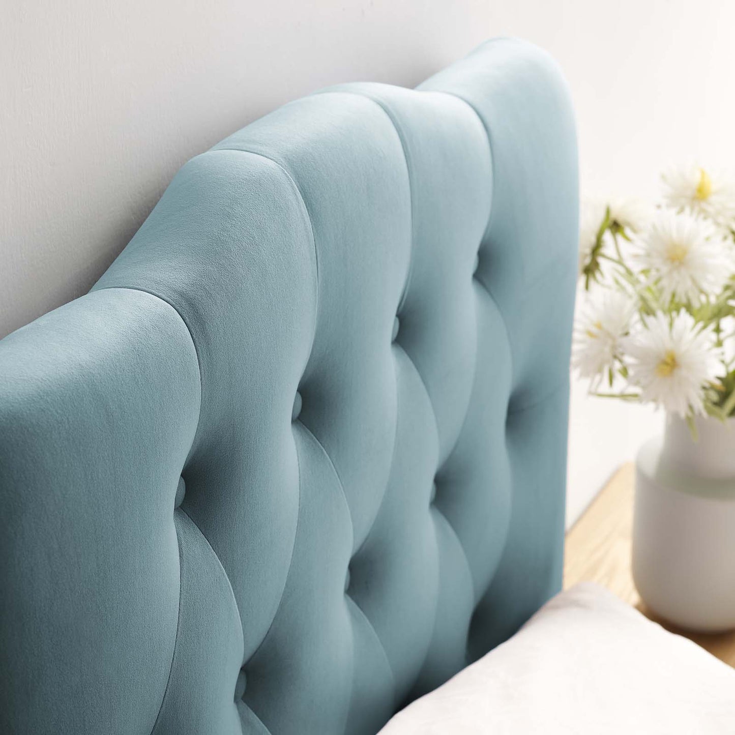 Annabel Twin Diamond Tufted Performance Velvet Headboard, Velvet Fabric, Light Blue, 17969