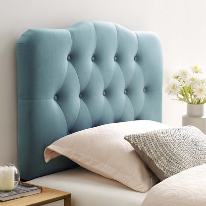 Annabel Twin Diamond Tufted Performance Velvet Headboard, Velvet Fabric, Light Blue, 17969