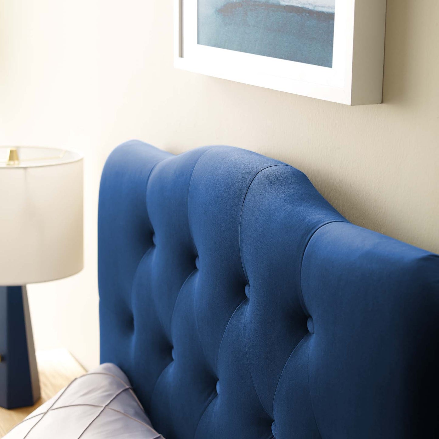 Annabel Twin Diamond Tufted Performance Velvet Headboard, Velvet Fabric, Navy Blue, 17970