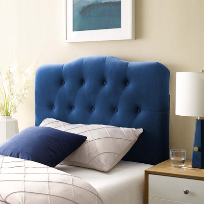 Annabel Twin Diamond Tufted Performance Velvet Headboard, Velvet Fabric, Navy Blue, 17970