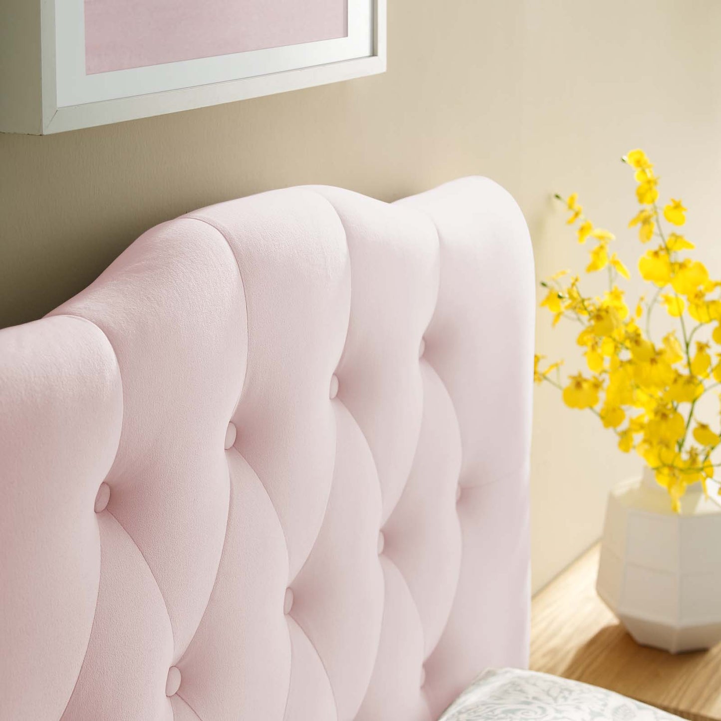Annabel Twin Diamond Tufted Performance Velvet Headboard, Velvet Fabric, Pink, 17971