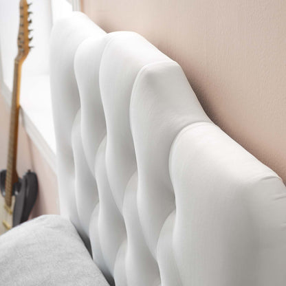 Annabel Twin Diamond Tufted Performance Velvet Headboard, Velvet Fabric, White, 17972