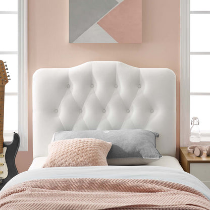 Annabel Twin Diamond Tufted Performance Velvet Headboard, Velvet Fabric, White, 17972