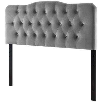 Annabel Full Diamond Tufted Performance Velvet Headboard, Velvet Fabric, Grey Gray, 17978