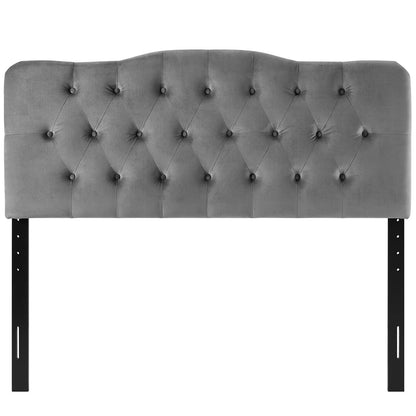 Annabel Full Diamond Tufted Performance Velvet Headboard, Velvet Fabric, Grey Gray, 17978