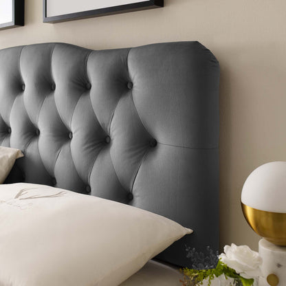 Annabel Full Diamond Tufted Performance Velvet Headboard, Velvet Fabric, Grey Gray, 17978