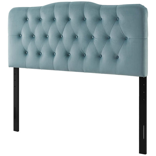 Annabel Full Diamond Tufted Performance Velvet Headboard, Velvet Fabric, Light Blue, 17979