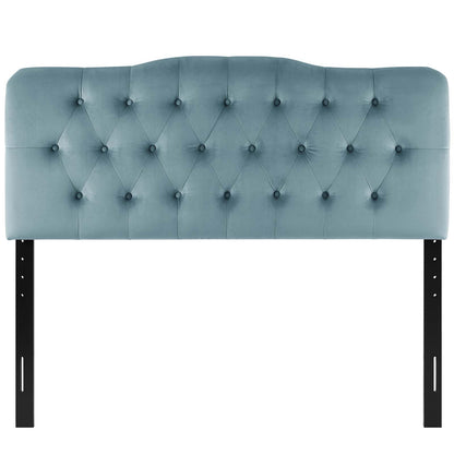 Annabel Full Diamond Tufted Performance Velvet Headboard, Velvet Fabric, Light Blue, 17979