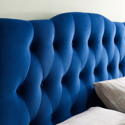 Annabel Full Diamond Tufted Performance Velvet Headboard, Velvet Fabric, Navy Blue, 17980