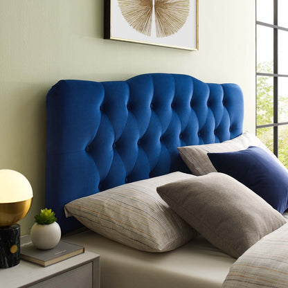Annabel Full Diamond Tufted Performance Velvet Headboard, Velvet Fabric, Navy Blue, 17980