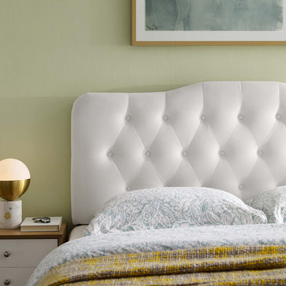 Annabel Full Diamond Tufted Performance Velvet Headboard, Velvet Fabric, White, 17982