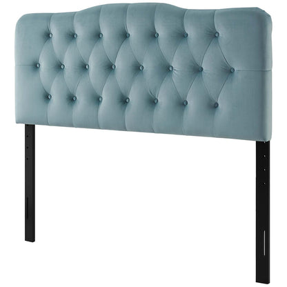 Annabel Queen Diamond Tufted Performance Velvet Headboard, Velvet Fabric, Light Blue, 17984
