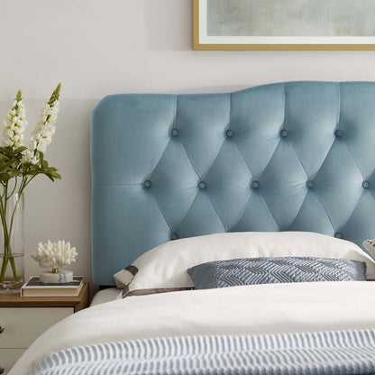 Annabel Queen Diamond Tufted Performance Velvet Headboard, Velvet Fabric, Light Blue, 17984