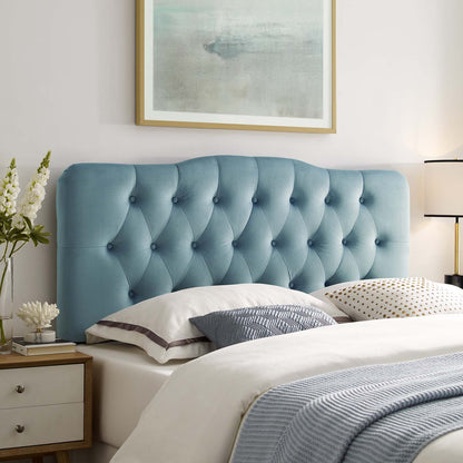 Annabel Queen Diamond Tufted Performance Velvet Headboard, Velvet Fabric, Light Blue, 17984