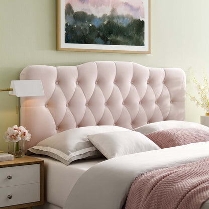 Annabel Queen Diamond Tufted Performance Velvet Headboard, Velvet Fabric, Pink, 17986