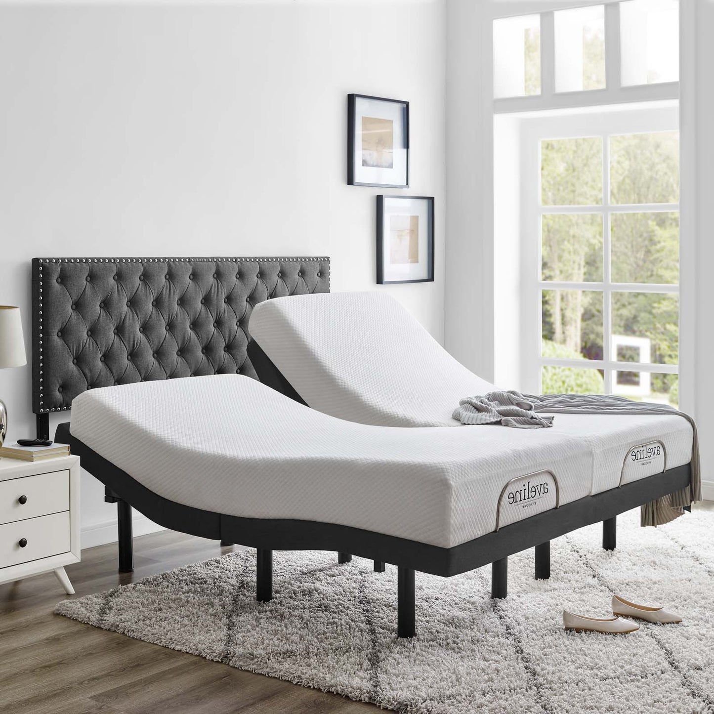 Transform Split Adjustable King Wireless Remote Bed Base, Fabric Metal Steel, Grey Gray, 18061