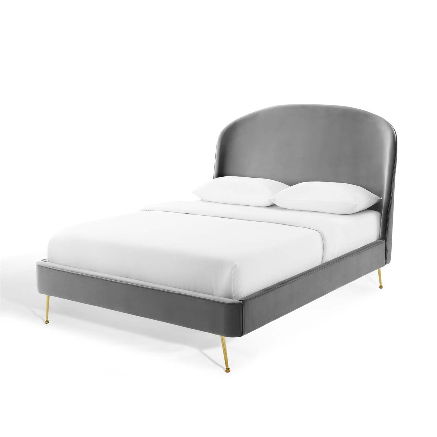 Mira Upholstered Performance Velvet Queen Platform Bed, Velvet, Grey Gray, 21285