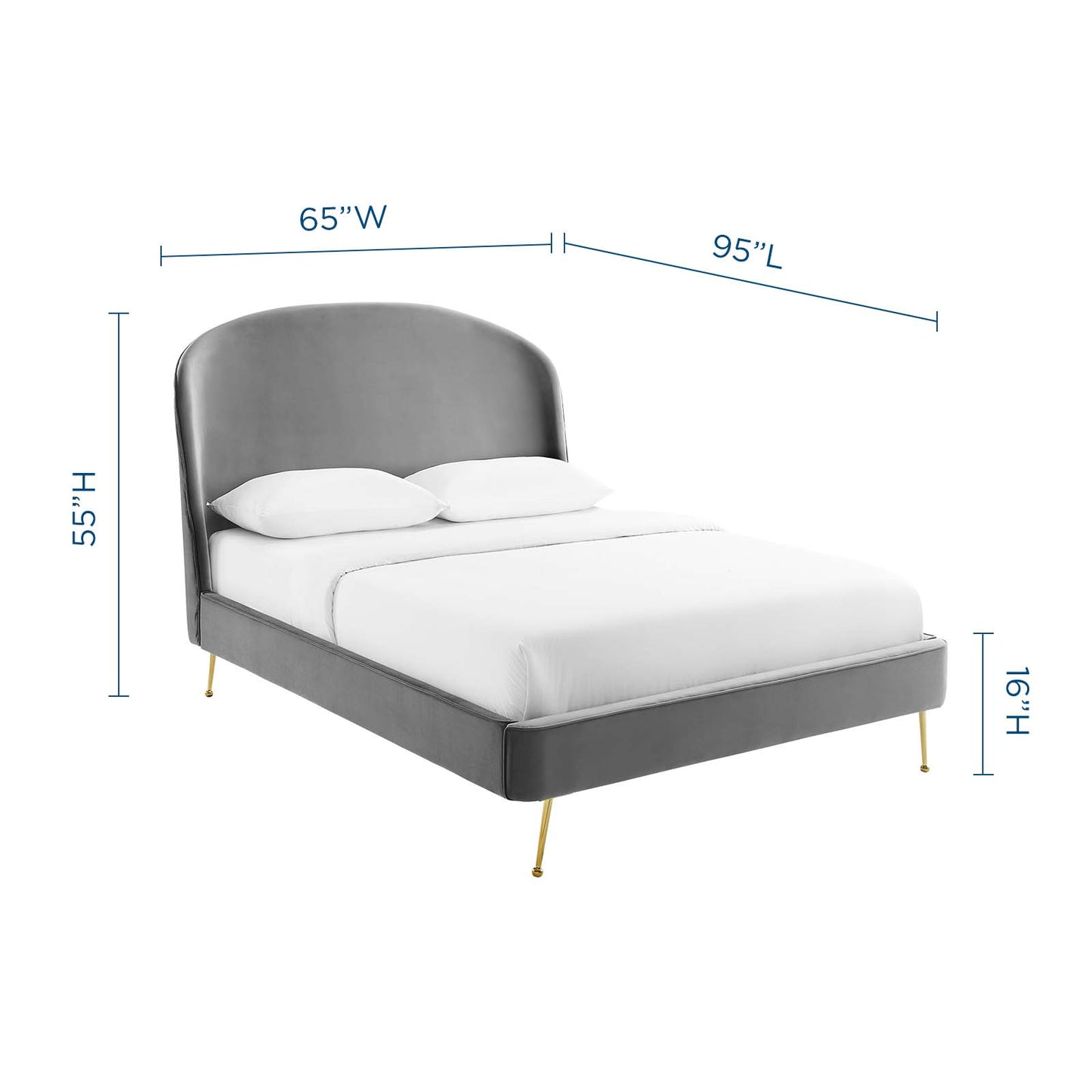 Mira Upholstered Performance Velvet Queen Platform Bed, Velvet, Grey Gray, 21285