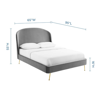 Mira Upholstered Performance Velvet Queen Platform Bed, Velvet, Grey Gray, 21285