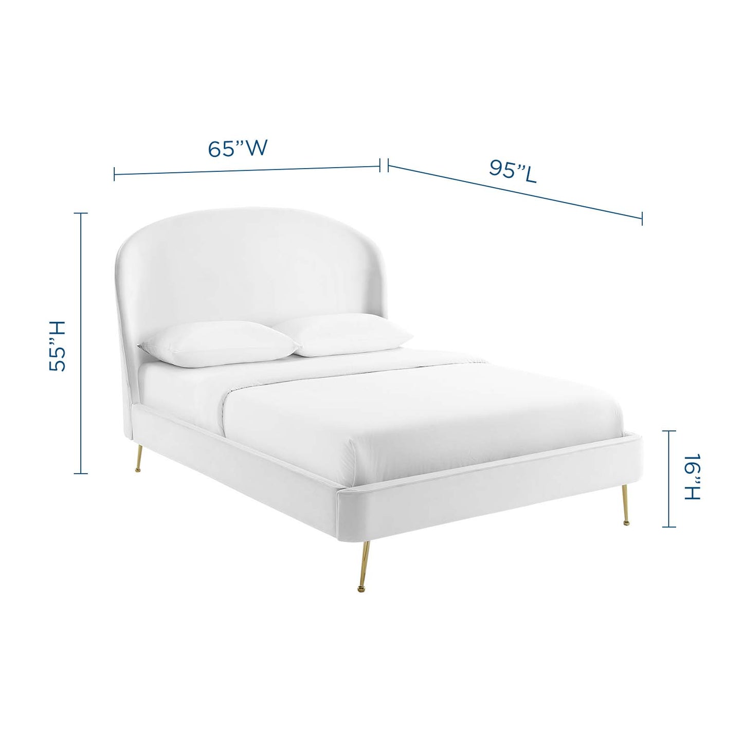 Mira Upholstered Performance Velvet Queen Platform Bed, Velvet, White, 21287