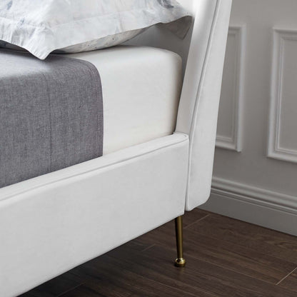 Mira Upholstered Performance Velvet Queen Platform Bed, Velvet, White, 21287