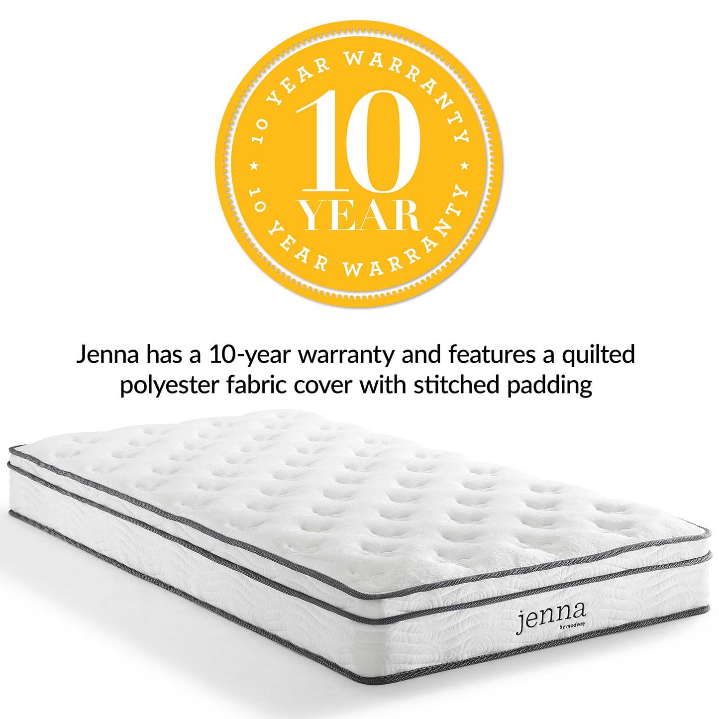 Jenna 8" Narrow Twin Innerspring Mattress, Fabric, White, 18085
