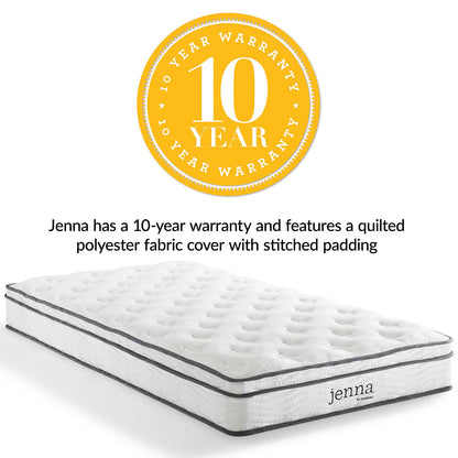 Jenna 8" Narrow Twin Innerspring Mattress, Fabric, White, 18085