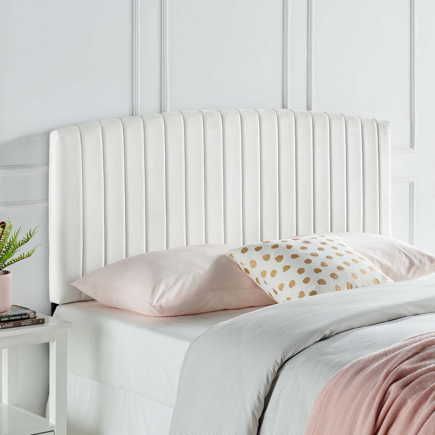 Rebecca Performance Velvet Twin Headboard, Velvet, White, 21294