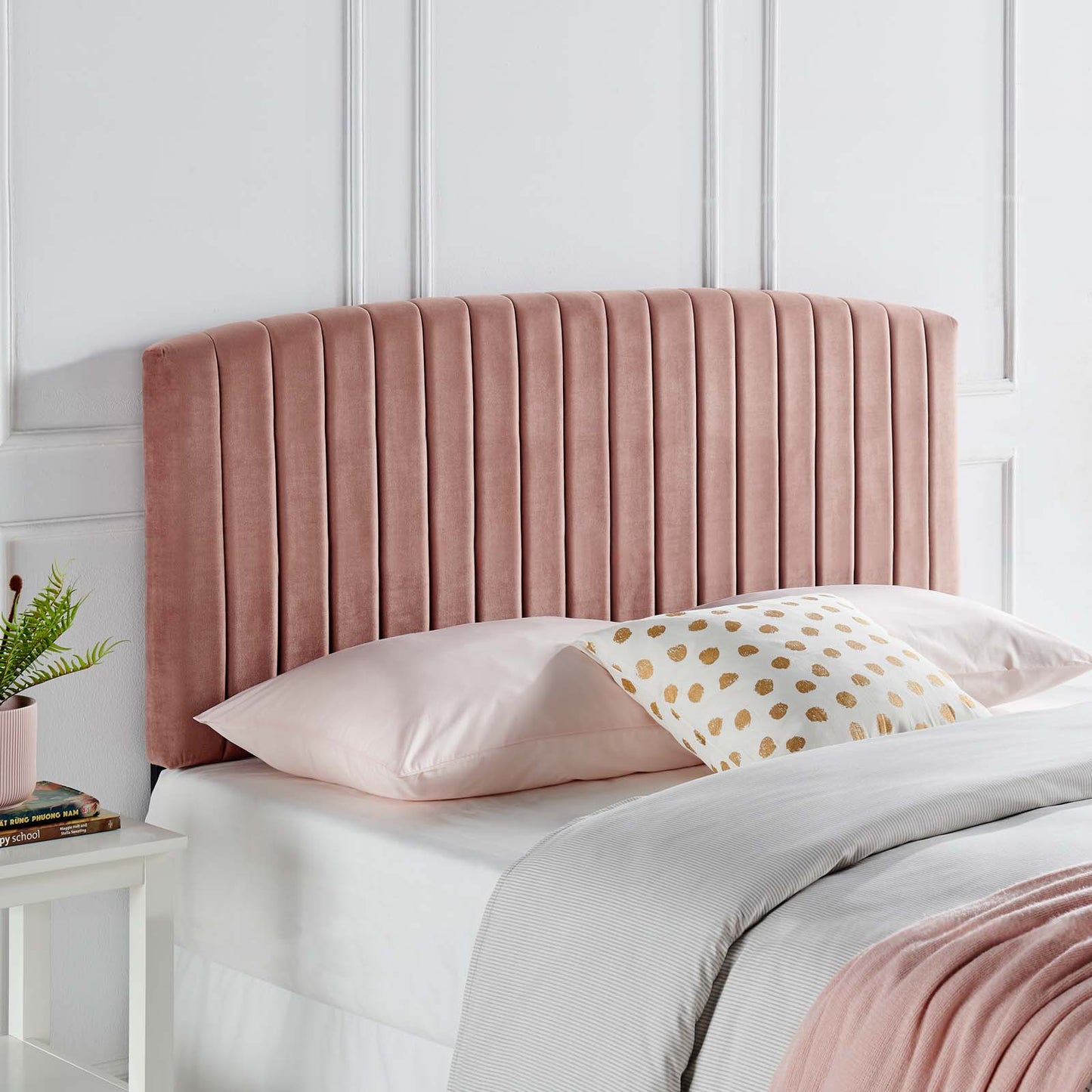 Rebecca Performance Velvet King / California King Headboard, Velvet, Pink, 21301