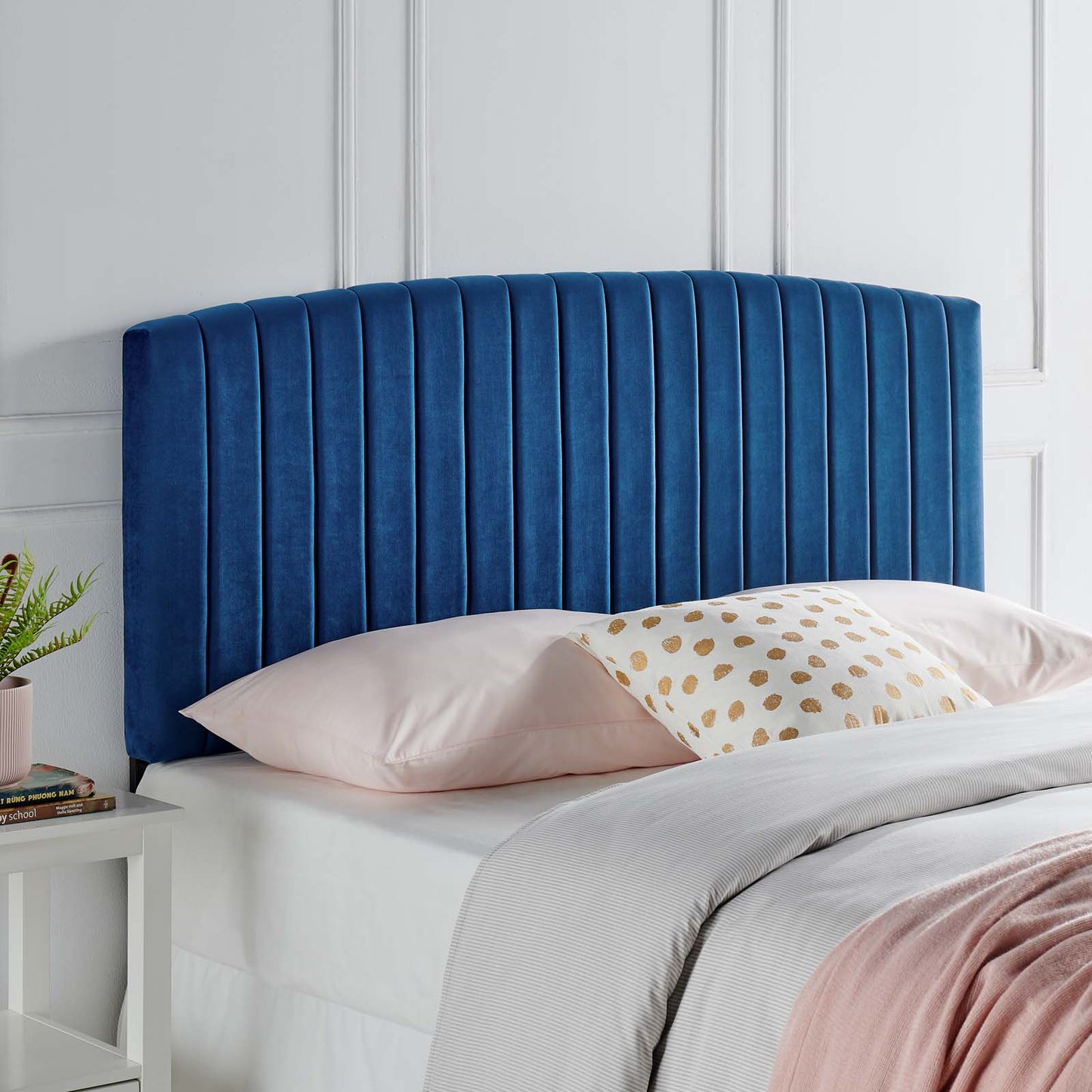 Rebecca Performance Velvet King / California King Headboard, Velvet, Blue Navy, 21302