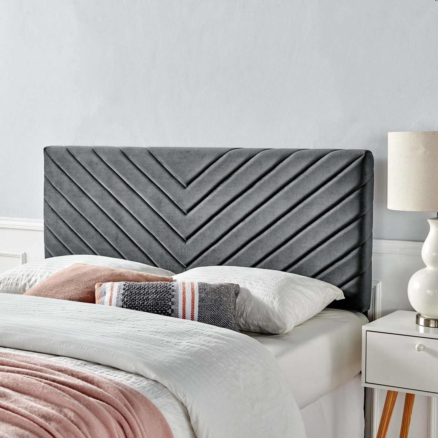 Alyson Angular Channel Tufted Performance Velvet Twin Headboard, Velvet, Dark Grey Gray, 21305