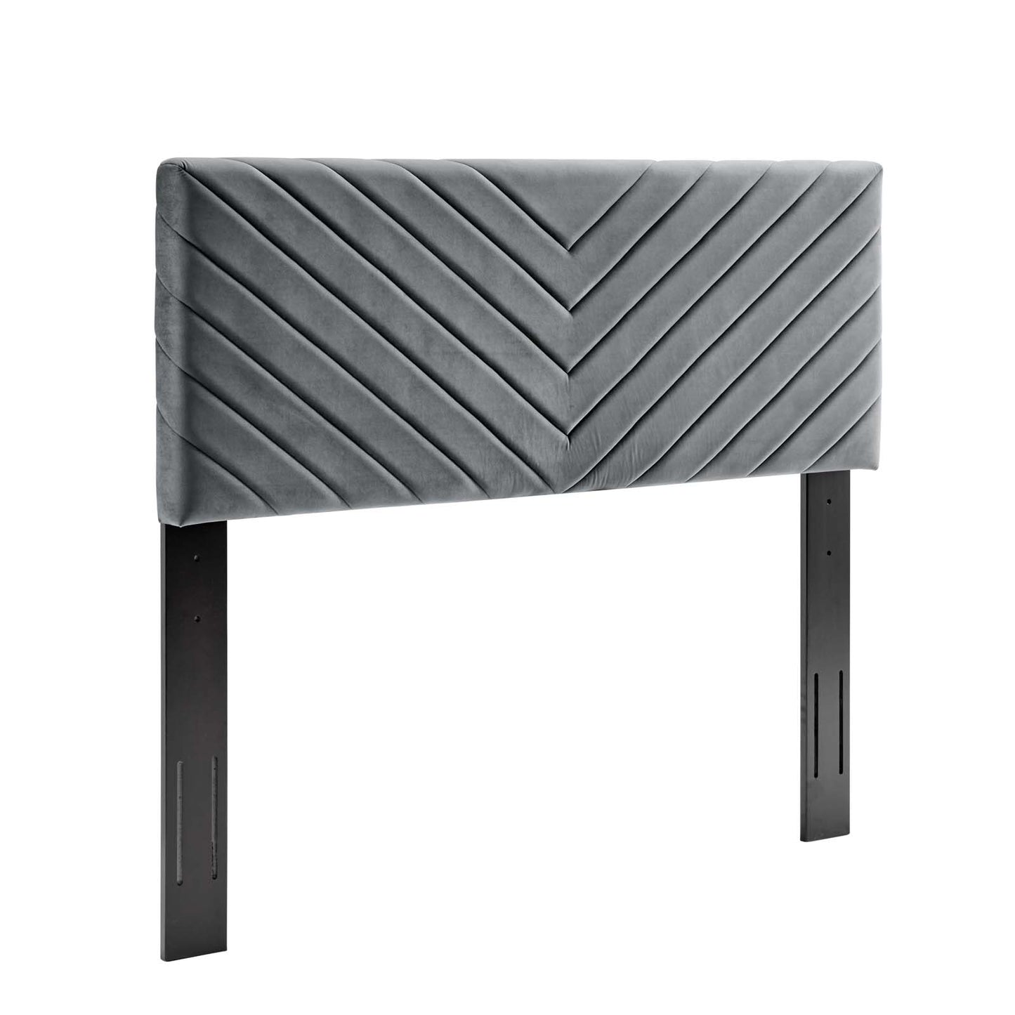 Alyson Angular Channel Tufted Performance Velvet Twin Headboard, Velvet, Dark Grey Gray, 21305