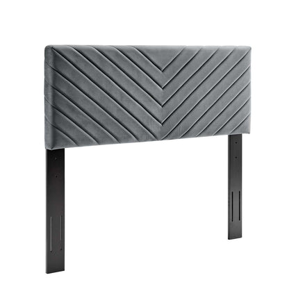 Alyson Angular Channel Tufted Performance Velvet Twin Headboard, Velvet, Dark Grey Gray, 21305