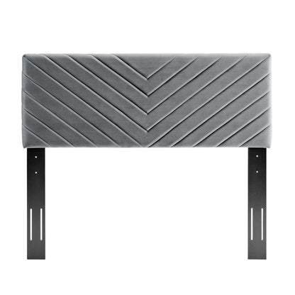 Alyson Angular Channel Tufted Performance Velvet Twin Headboard, Velvet, Dark Grey Gray, 21305