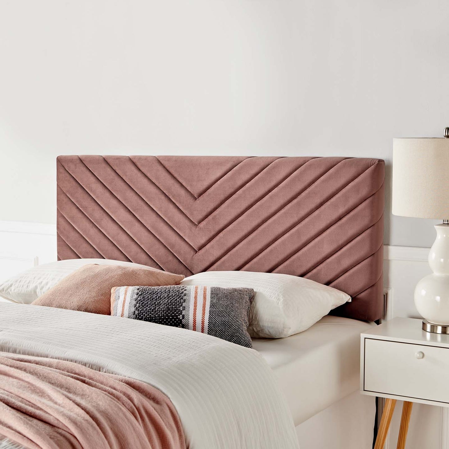 Alyson Angular Channel Tufted Performance Velvet Twin Headboard, Velvet, Pink, 21306
