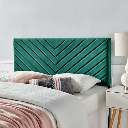 Alyson Angular Channel Tufted Performance Velvet Twin Headboard, Velvet, Teal Blue, 21308