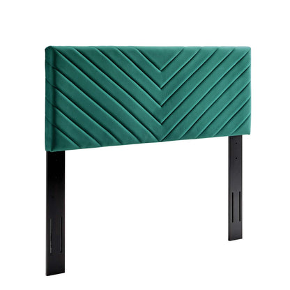 Alyson Angular Channel Tufted Performance Velvet Twin Headboard, Velvet, Teal Blue, 21308