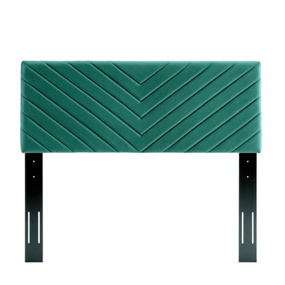 Alyson Angular Channel Tufted Performance Velvet Twin Headboard, Velvet, Teal Blue, 21308