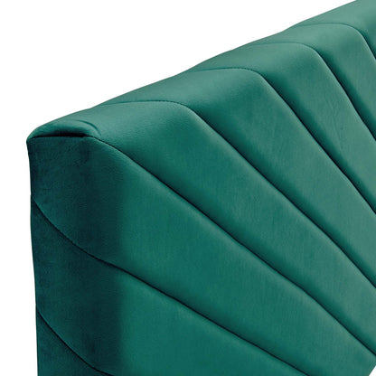 Alyson Angular Channel Tufted Performance Velvet Twin Headboard, Velvet, Teal Blue, 21308