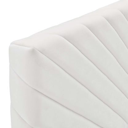 Alyson Angular Channel Tufted Performance Velvet Twin Headboard, Velvet, White, 21309