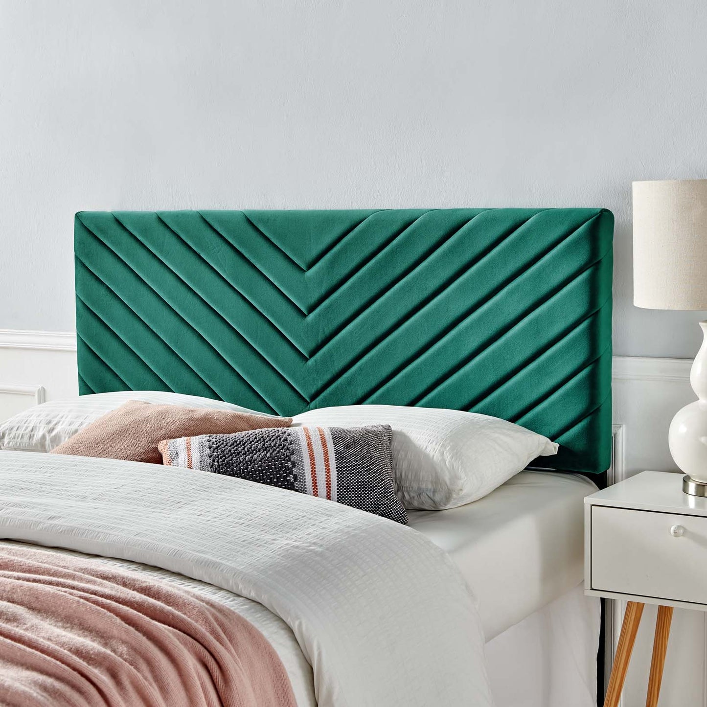 Alyson Angular Channel Tufted Performance Velvet Full / Queen Headboard, Velvet, Teal Blue, 21313