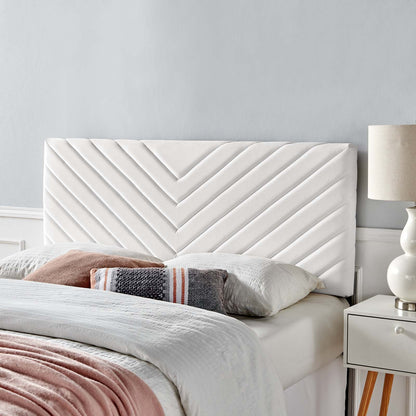 Alyson Angular Channel Tufted Performance Velvet King / California King Headboard, Velvet, White, 21319