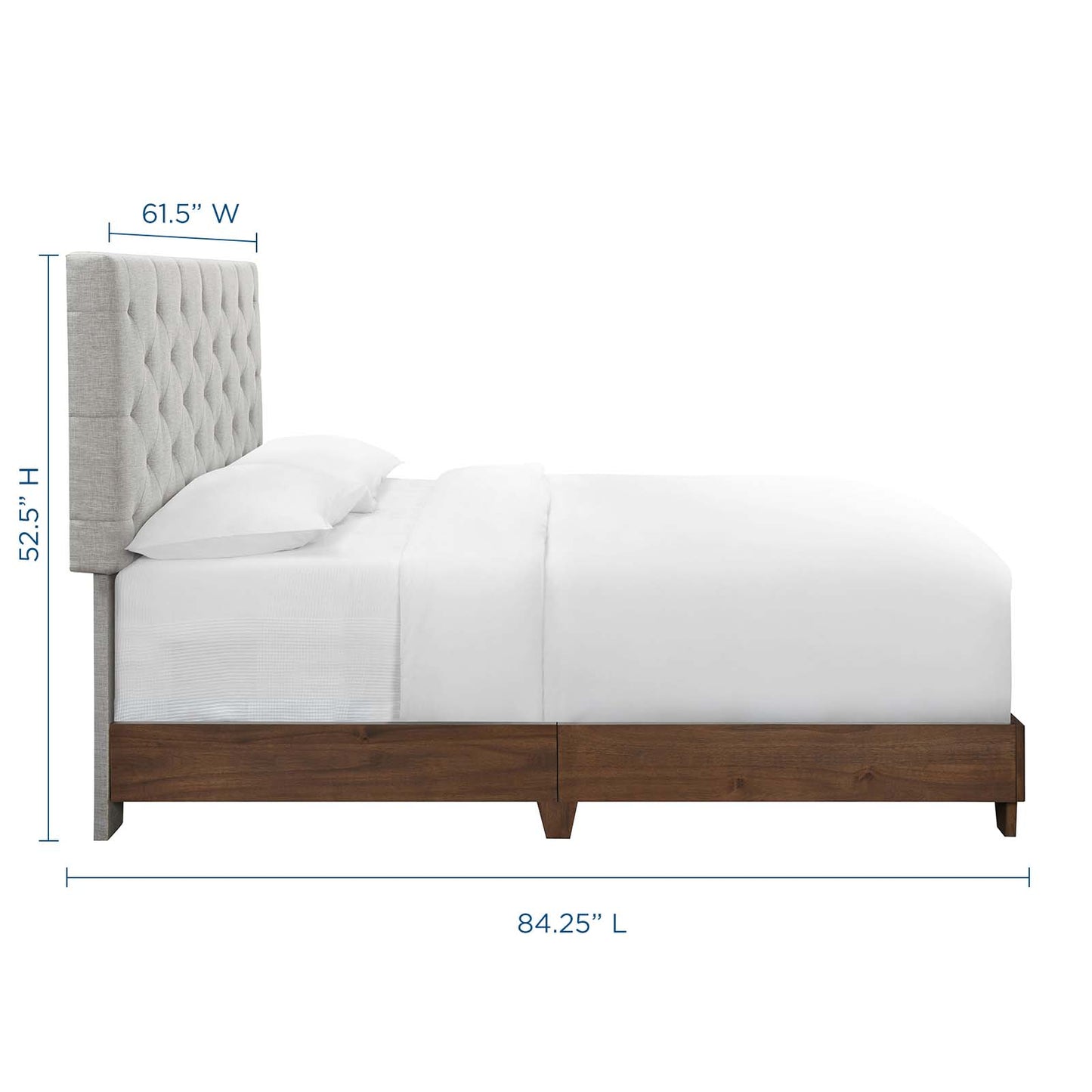 Rhiannon Diamond Tufted Upholstered Fabric Queen Bed, Fabric, Wood, Brown Walnut Beige, 21320